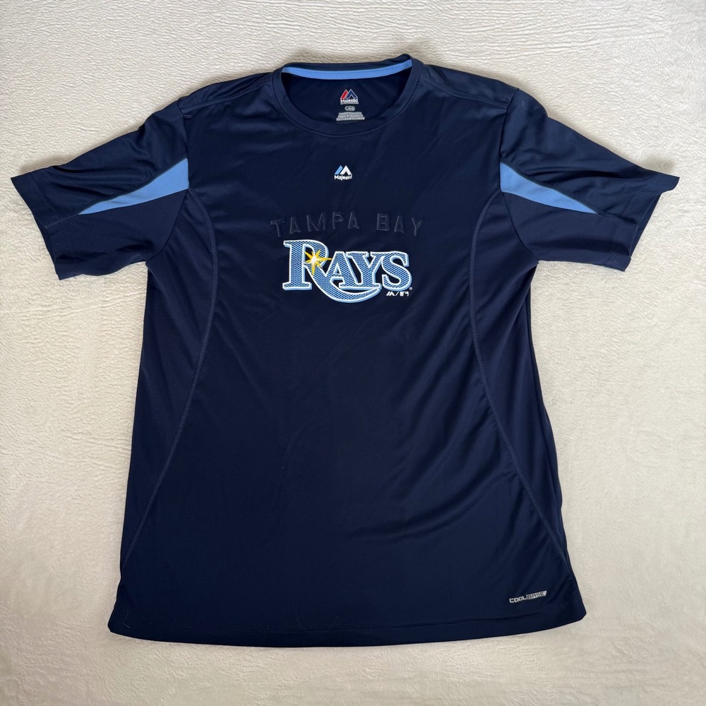 Majestic Tampa Bay Rays Mens L Navy Blue Cool Base MLB Baseball Performance